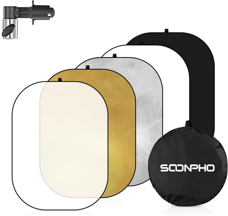 soonpho Reflector Photography 35 x 47 inch/90 x 120cm 5-in-1 Collapsible Oval Light Reflectors Diffuser for Photography with Holder Cilp and Carring Case for Studio, Outdoor Lighting and Shooting - Image 1